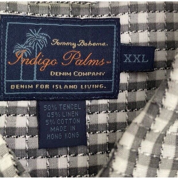 TOMMY BAHAMA Indigo Palms Linen Tencel Checkered Textured Buttoned Shirt XXL - Picture 6 of 8